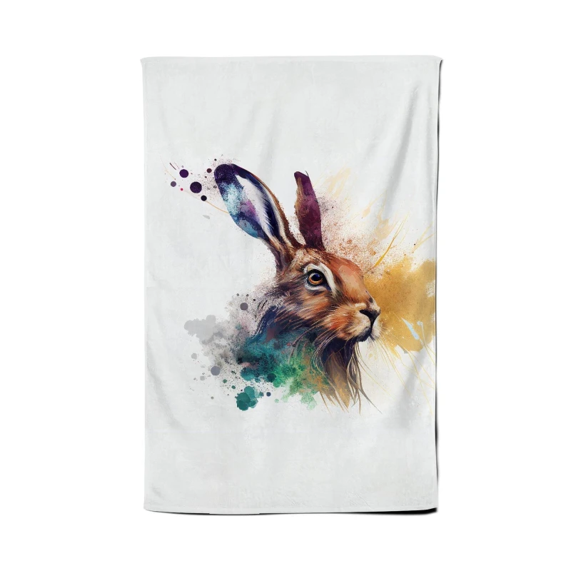 Image of Warren Reed - Designer Hare Close Up Splashart Tea Towel in Brown Brown Unisex