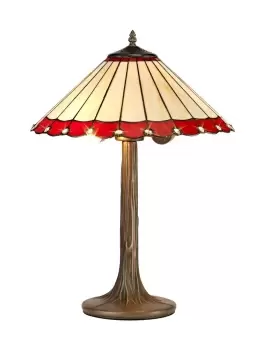 Image of 2 Light Tree Like Table Lamp E27 With 40cm Tiffany Shade, Red, Crystal, Aged Antique Brass