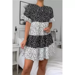 Image of I Saw It First Monochrome Woven Dalmation Print Tiered Smock Dress - Multi