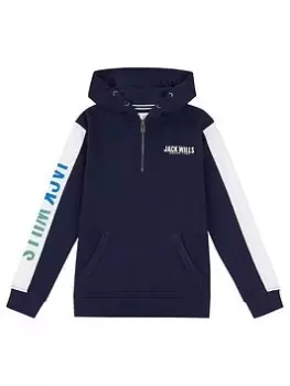 Image of Jack Wills Boys Devon Colour Block Zip Hoodie - Navy, Size 8-9 Years