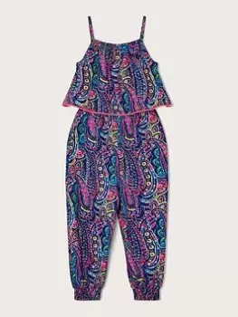 Image of Monsoon Girls Paisley Jumpsuit - Blue Size 5-6 Years, Women