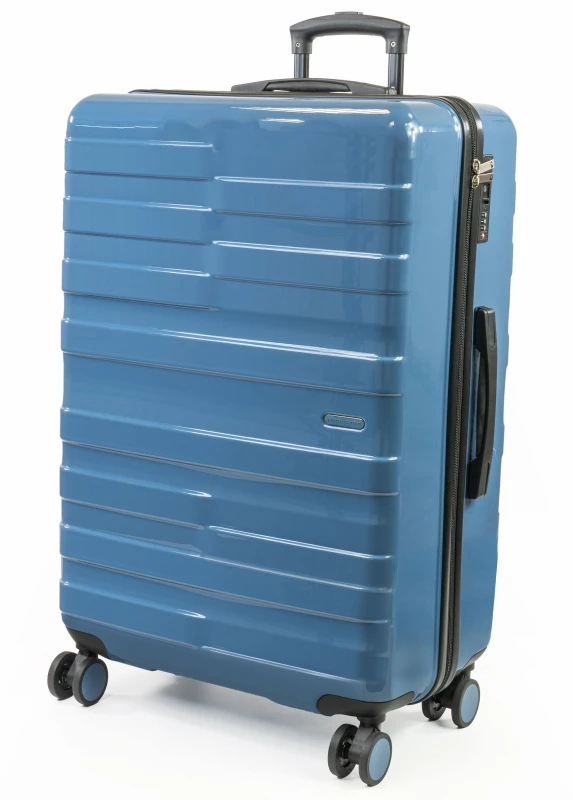 Image of Pierre Cardin Provence Lightweight Luggage 8 Wheels TSA Locks Hardshell Suitcase in Blue Size: Medium Blue Unisex Medium