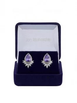 Image of Jon Richard Rhodium Plated Tanzanite Peardrop Earrings