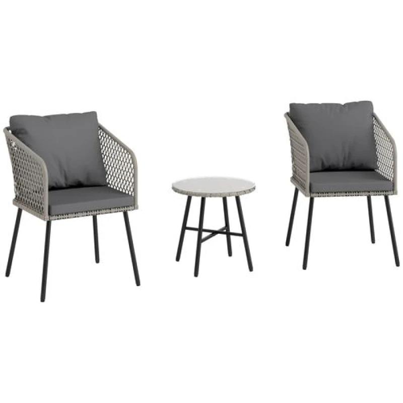 Image of Outsunny 3 Piece Rattan Bistro Set with Cushions, Grey 863-191V70GY
