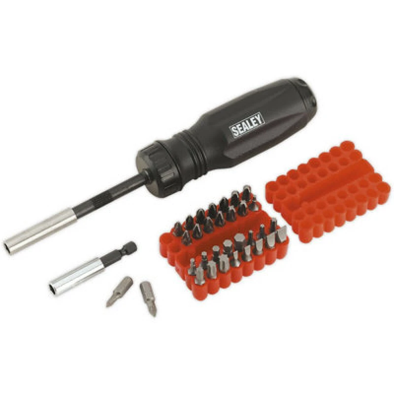 Image of Loops 34 PACK Gearless Ratchet Screwdriver Set - Integral Storage - S2 Steel Bits Metallics