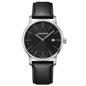 Image of Wenger Urban Classic Quartz Movement Black Dial Leather Strap Mens Watch 01.1741.110