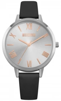 Image of Missguided Ladies Black Leather Strap Silver Dial Watch