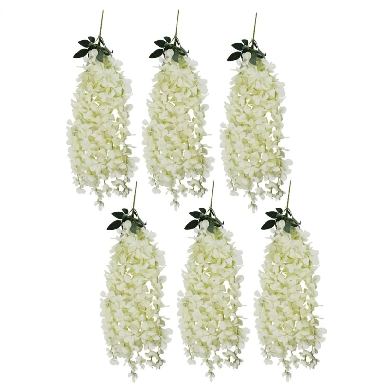 Image of Leaf Pack of 6 x 80cm Hanging Wisteria Flowers in White White unisex