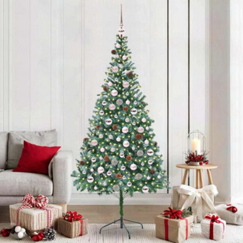 Image of vidaXL Artificial Christmas Tree with Stand, Pink Balls Green 210cm PVC and Steel, Green 3396725