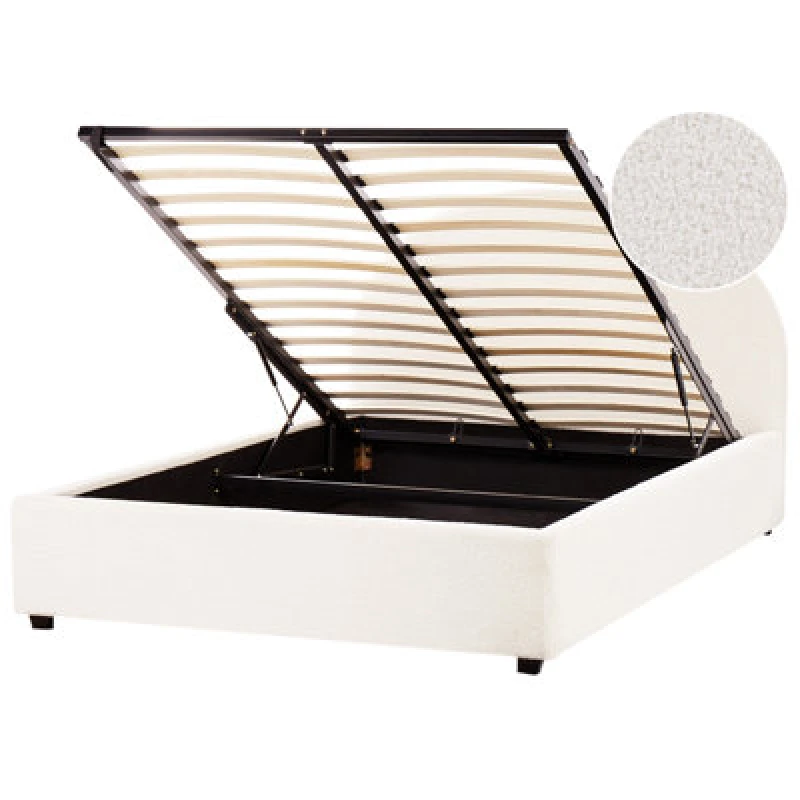 Image of Beliani Ottoman Bed Boucle Vaucluse 140 X 200 Cm (Eu Double) Off-White