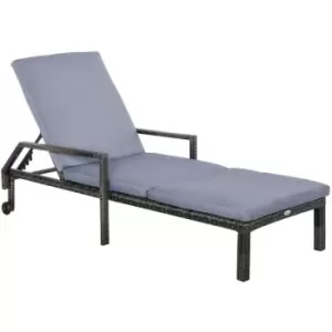 Image of Rattan Wicker Chaise Sun Lounger Garden w/ Adjustable Backrest & Wheels - Outsunny