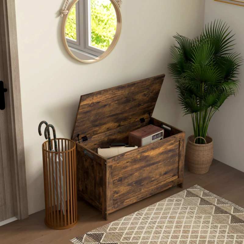 Image of HOMCOM HOMCOM Storage Chest with 2 Safety Hinges, Storage Bench, Rustic Brown Brown One Size Unisex 5063603015401