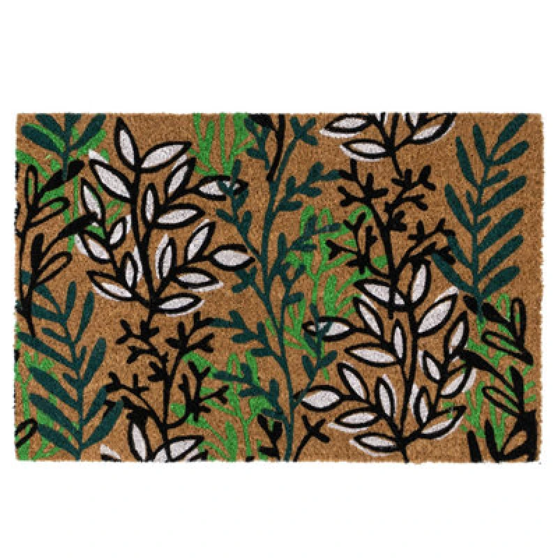 Image of Jvl Eco-Friendly Latex Backed Coir Entrance Doormat, 40X60Cm - Leaves