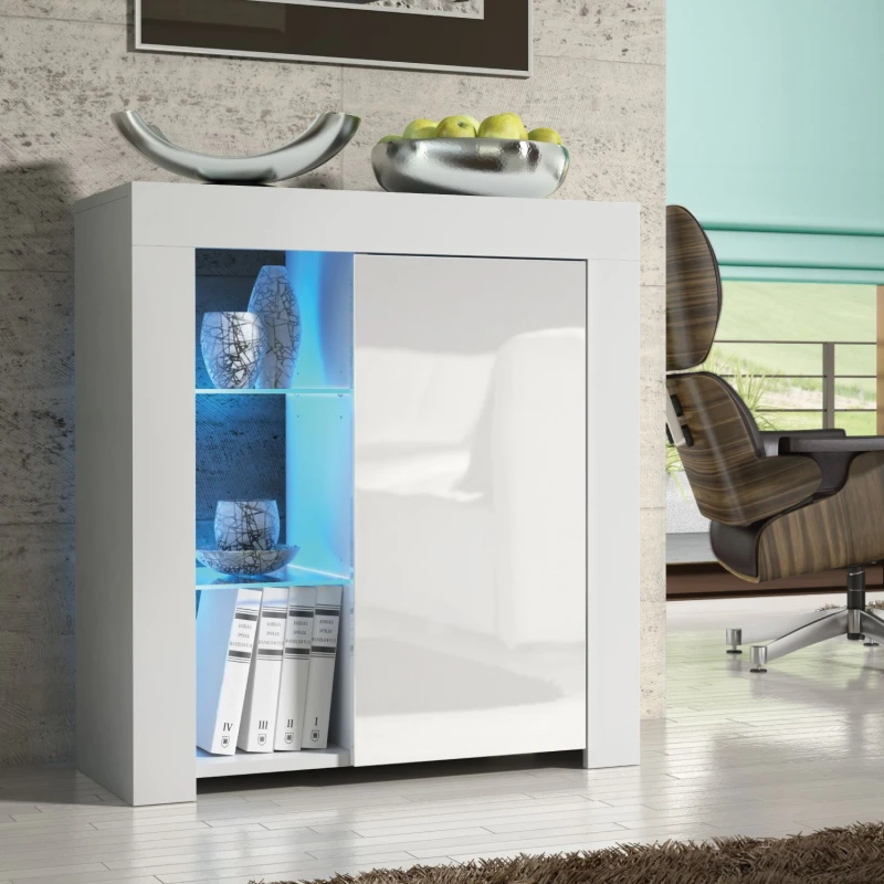 Image of Mex Furniture LTD Sideboard with LED Lighting & Gloss Doors / 83cm in White White Unisex