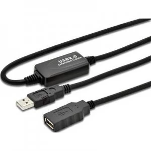 Image of Digitus USB 2.0 Cable extension [1x USB 2.0 connector A - 1x USB 2.0 port A] 10.00 m Black