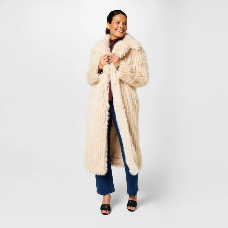 Image of Biba Biba Clipped Longline Faux Fur Coat - Cream Cream 8