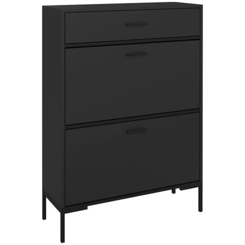 Image of HOMCOM Shoe Storage Cupboard with 2 Flip Doors and Sliding out Drawer - Black TJ Hughes 5056725550042