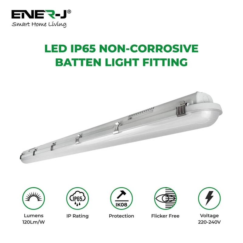 Image of Ener-J Non Corrosive Waterproof Fitting, 1.2M 40W, 120 Lumens Per Watt, 4000K (Pack Of 6)