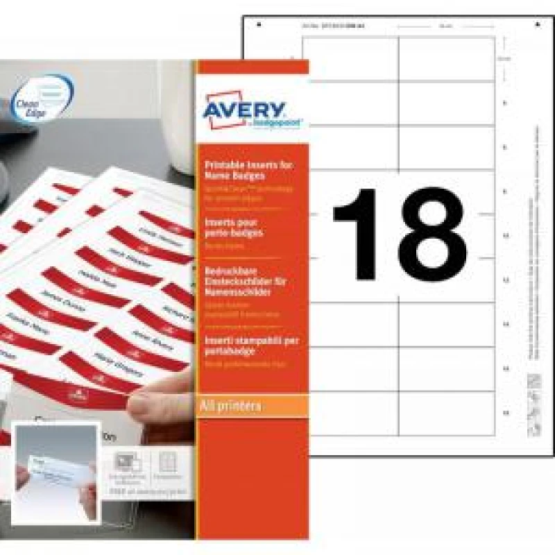 Image of Avery Printable Inserts 65mm x 30mm All Printer Types 180 Inserts10 EXR65365AV