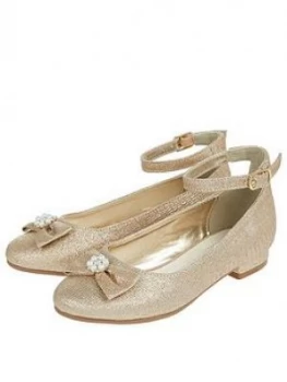 Image of Monsoon Girls Rebecca Glitter Bow Shoe - Gold, Size 2 Older