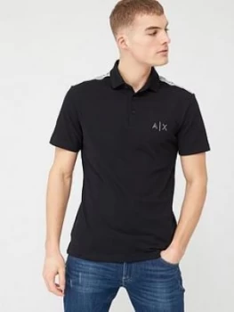 Image of Armani Exchange Reflective Sleeve Panel Logo Polo Shirt Black Size L Men
