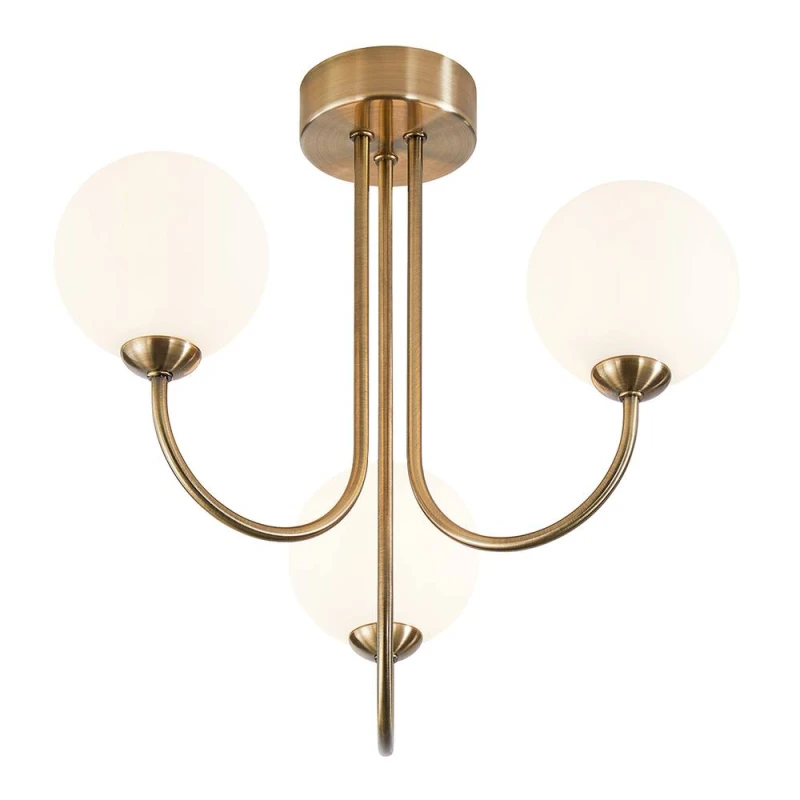 Image of Happy Homewares Modern Designer Antique Brass Ceiling Light with Opal White Globe Glass Shades in Metallic Gold Metallic Gold Unisex