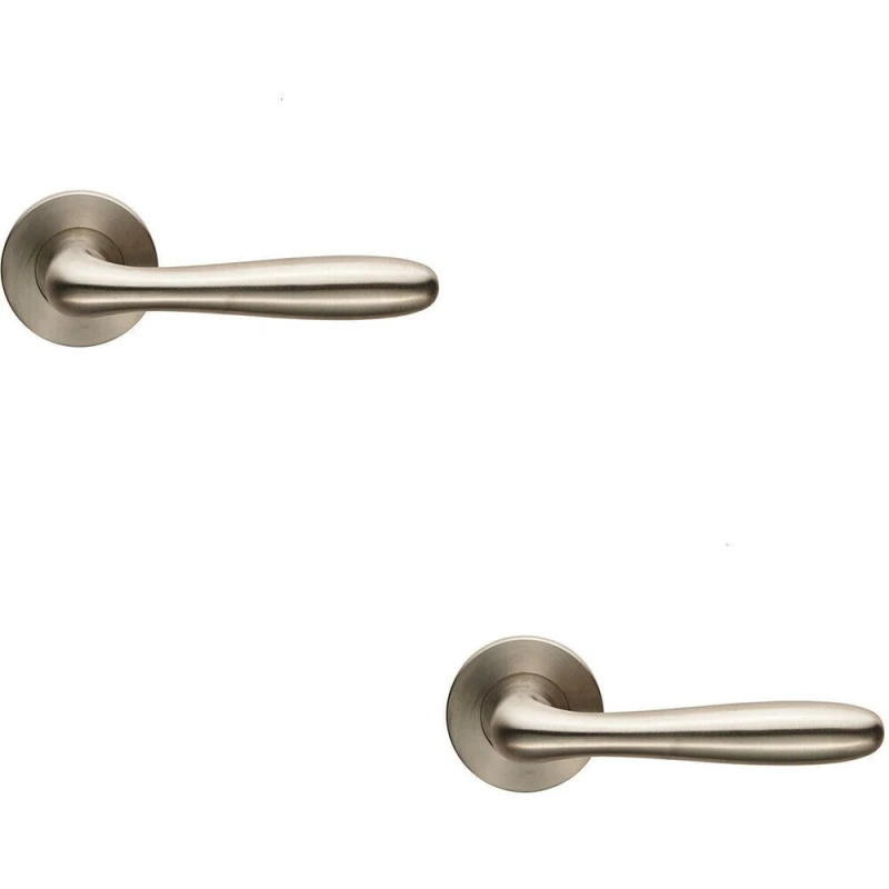 Image of Loops 2x PAIR Smooth Rounded Bar Handle on Slim Round Rose Concealed Fix Satin Steel Metallics