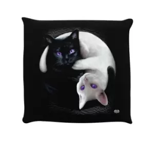 Image of Spiral Yin Yang Cats Filled Cushion (One Size) (Black/White/Purple)