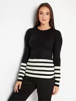 Image of Long Tall Sally Mono Stripe Jumper, Black, Size 10-12, Women