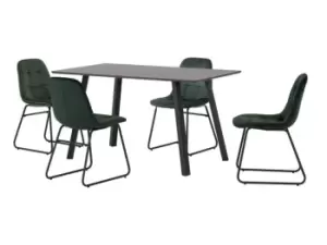 Image of Seconique Berlin Black Dining Table and 4 Lukas Green Velvet Chairs