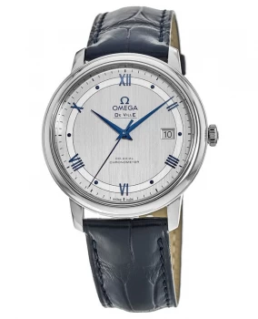 Image of Omega De Ville Prestige Co-Axial 39.5mm Grey & Blue Dial Leather Strap Mens Watch 424.13.40.20.02.003 424.13.40.20.02.003
