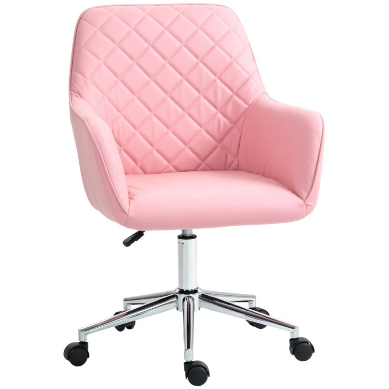 Image of VINSETTO Vinsetto - Office Desk Chair, Leather-Feel Fabric Computer Swivel Chair with Rolling Wheels and Adjustable Height for Home Pink 5056725538620