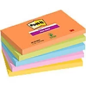 Image of Post-it Super Sticky Notes 76 x 127mm Blue, Green, Orange, Pink, Yellow Rectangular Plain 5 Pads of 90 Sheets