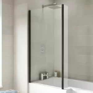 Image of Over Bath Shower Screen Door 800mm Return Black Square 6mm Safety Glass Panel - Black