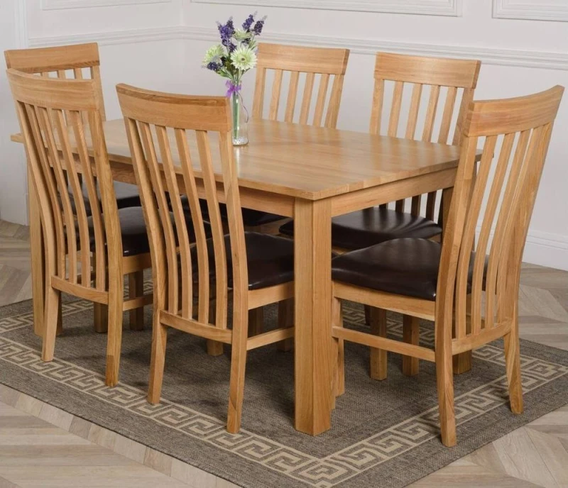 Image of Thats Furniture Oslo 150 x 90cm Medium Oak Dining Table & 6 Harvard Chairs in Brown Brown Unisex 150 x 90 cm