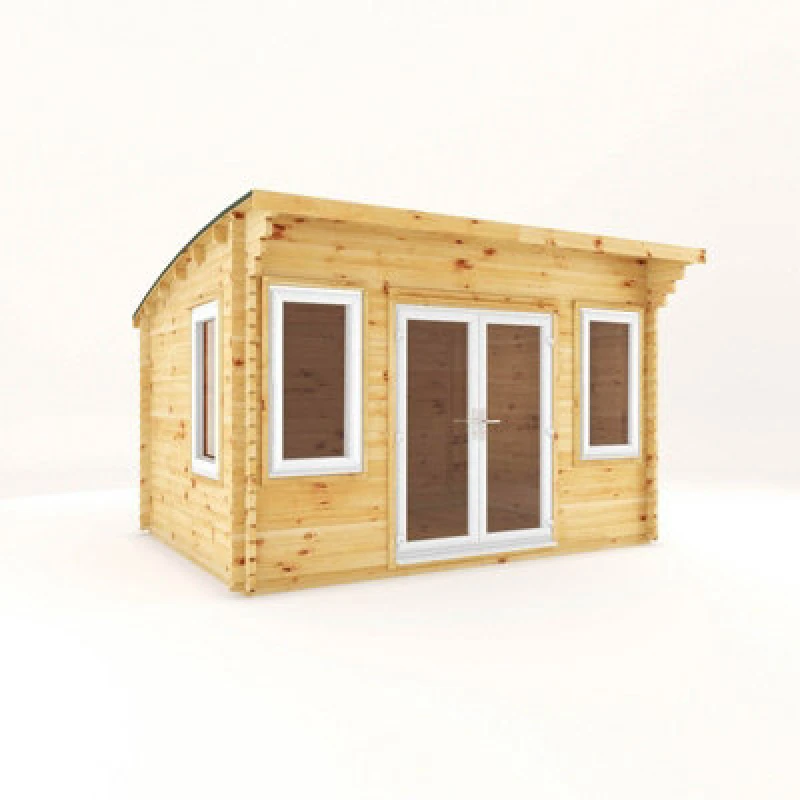 Image of Mercia 4 X 3 M Curved Roof Log Cabin With White Upvc Windows And Doors - 44mm - Timber - L348.6 X W406.4 X H260 Cm - Brown