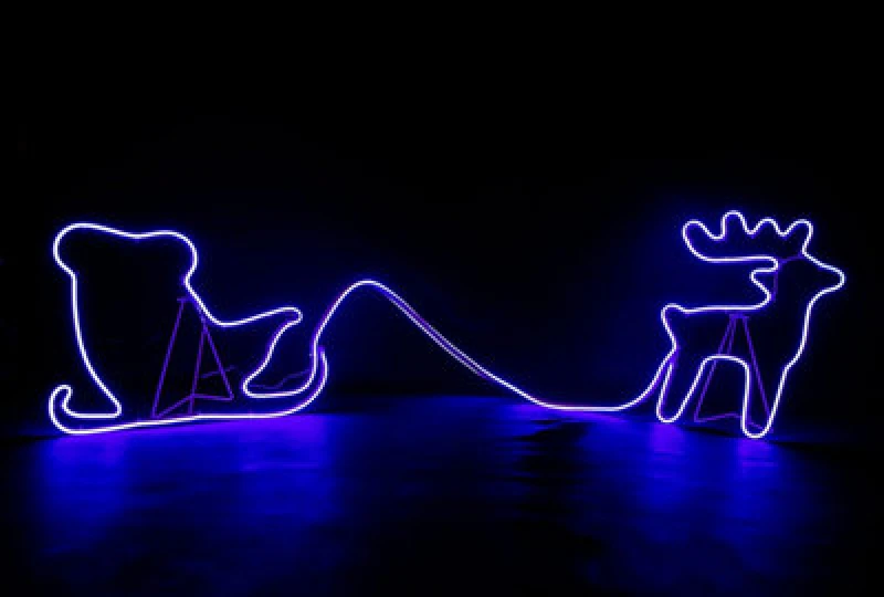 Image of Shatchi Reindeer With Sleigh Neon Effect Rope Light Silhouette Double Side 90 Blue Leds