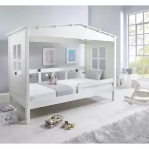 Image of Mento Wooden Treehouse Bed White With Memory Foam Mattress