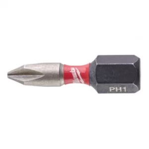 Image of Milwaukee Power Tools SHOCKWAVE Impact Duty Bits PH1 x 25mm (Pack 2)