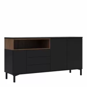 Image of Roomers Sideboard 3 Drawers 3 Doors In Black And Walnut