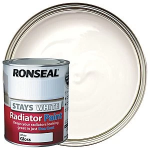 Image of Ronseal Stays White Radiator Paint White Gloss 750ml