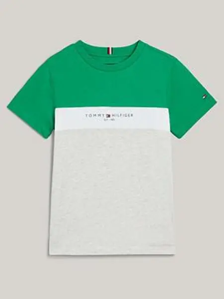 Image of Tommy Hilfiger Boys Essential Colorblock Short Sleeve T-Shirt - Olympic Green/Light Grey Melange, Green, Size 16 Years