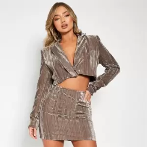 Image of I Saw It First Textured Velvet Crop Blazer - Brown