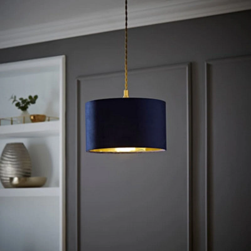 Image of ValueLights ValueLights Reni Navy Velvet with Metallic Gold Inner Easy Fit Ceiling Lamp Shade in Dark Navy Size: Small Dark Navy Small Unisex 501652