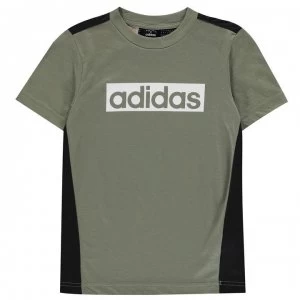 Image of adidas Climalite Box Logo T Shirt Junior Boys - Khaki/Wht/Blk