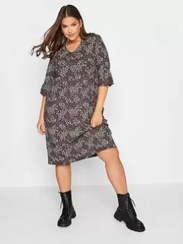 Image of Yours Frill Sleeve Midaxi Dress Orchid Ditsy, Pink, Size 20, Women