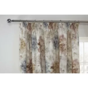 Image of WOODLAND Watercolour Trees Print Lined Tape Top Pencil Pleat Curtains Pair Blush 66' width x 90' drop