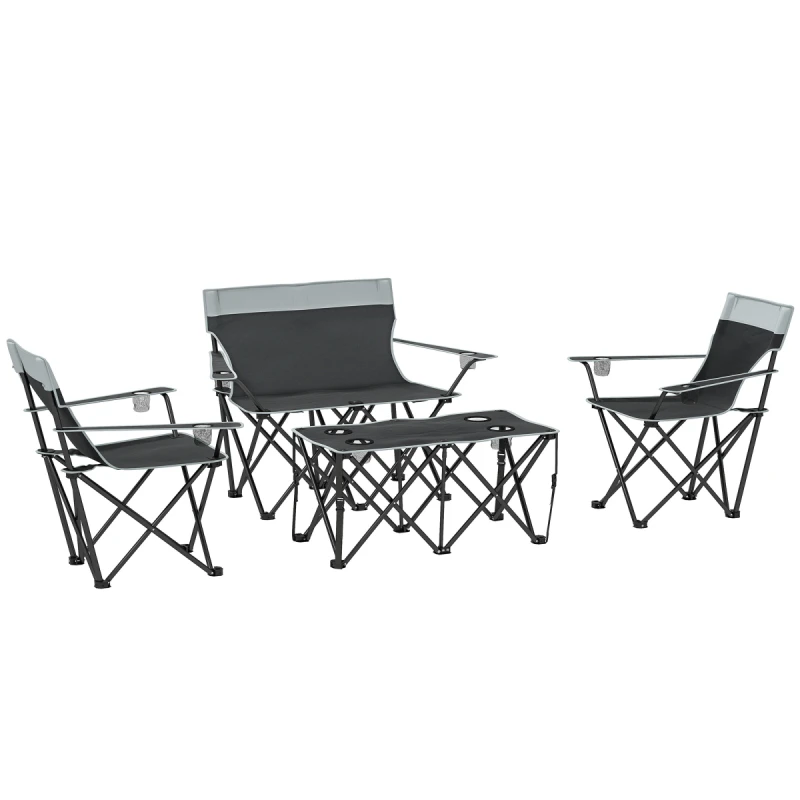 Image of Outsunny 4 Piece Foldable Camping Table And Chairs Set - Black - Grey TJ Hughes 5063603885080