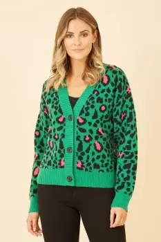 Image of Green Animal Intarsia Knitted Cardigan