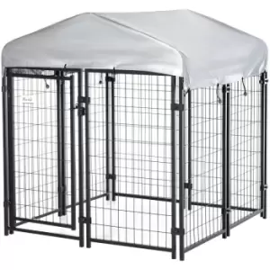Image of Pawhut - Outdoor Dog Kennel, Metal Dog Run with Canopy, 120 x 120 x 138cm - Black